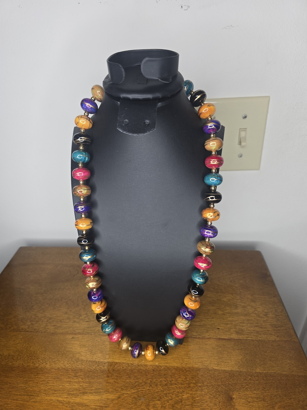 Colorful Multi-Bead Statement Necklace - Mixed Jewel Tones
